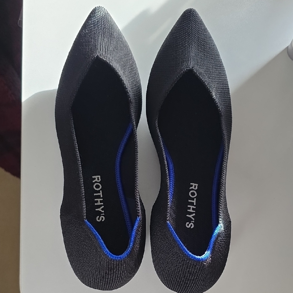 Rothy's Black Flats with Blue Trim